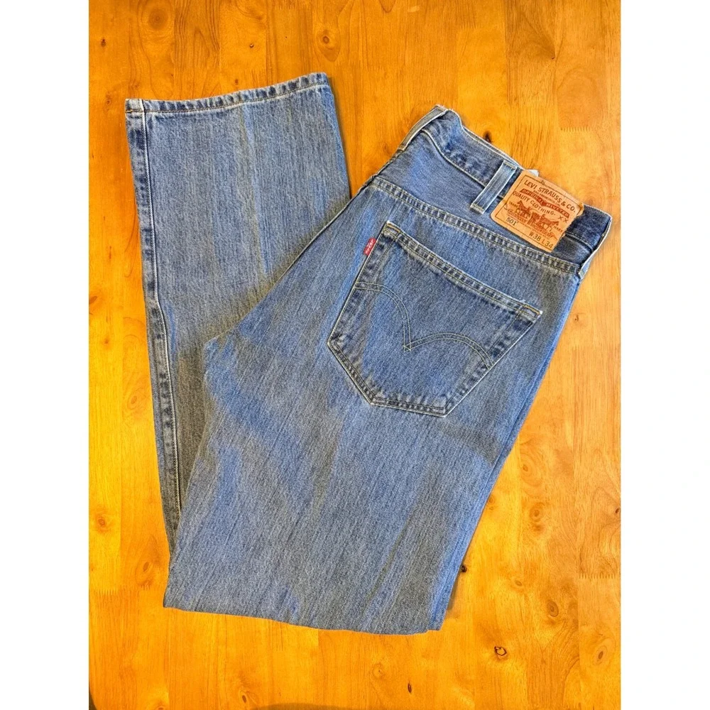 Levis 501 Original Fit Mens Jeans 38x34 Blue Straight Leg Button Fly Denim